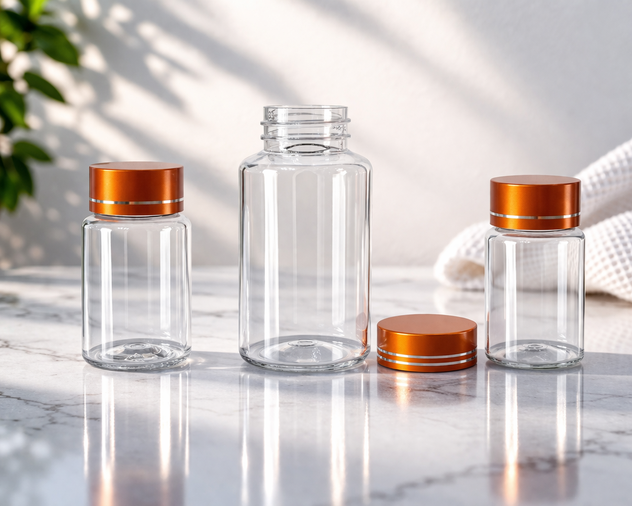 clear supplement bottle